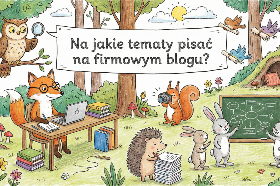 Na jakie tematy pisać na firmowym blogu? Wesoła edukacyjna grafika.