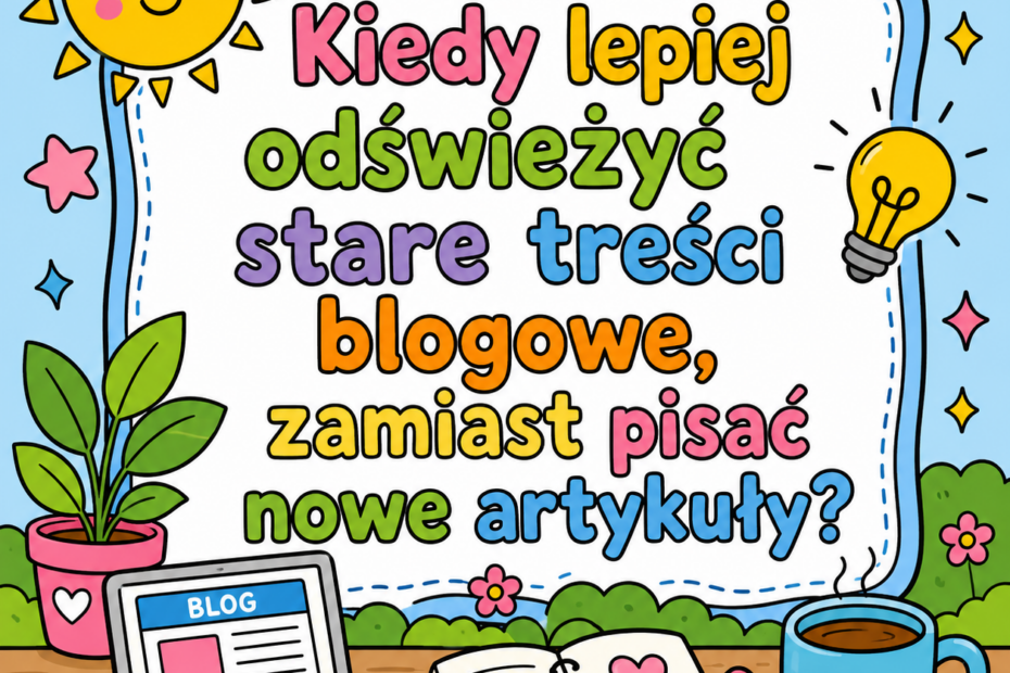 Napis "Kiedy lepiej odświeżyć stare treści blogowe, zamiast pisać nowe artykuły?"